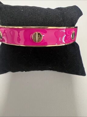 Women’s Hot Pink Enamel Bangle Bracelet - Gold Accent